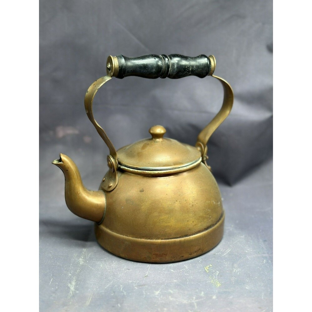 Vintage Tea Pot Kettle Heavy Patina Decor Wood Handle